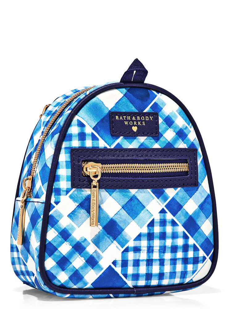 Petit sac à dos à cosmétiques bleu en guingan Image 1