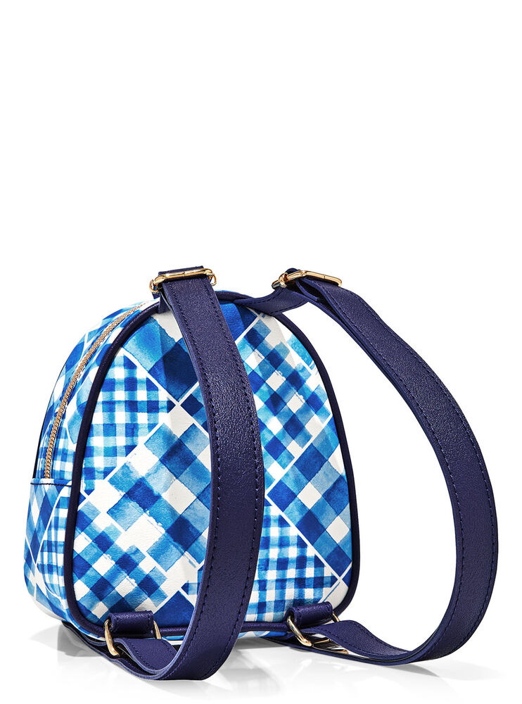 Petit sac à dos à cosmétiques bleu en guingan Image 2