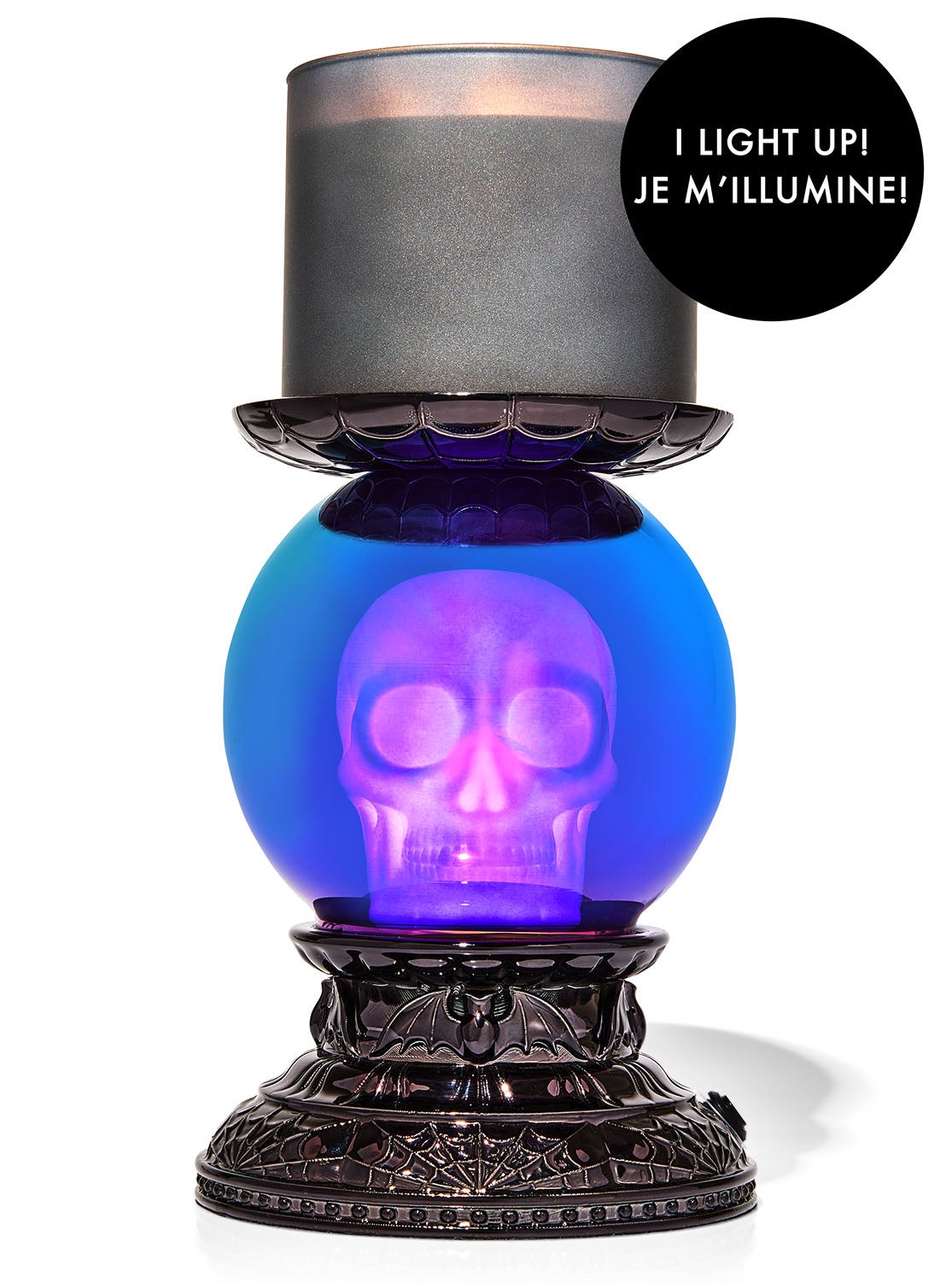 Light-up Skull Pedestal 3-Wick Candle Holder